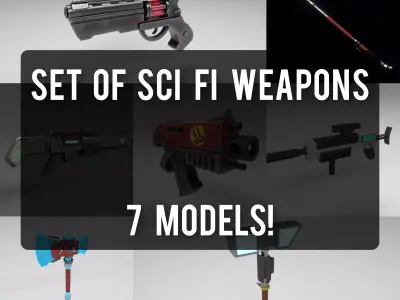 Set of sci fi weapons gameready 3D Model Pack