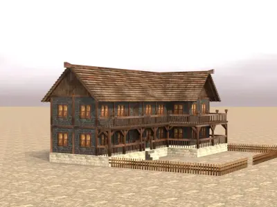 Low poly medieval village house Low-poly 3D model