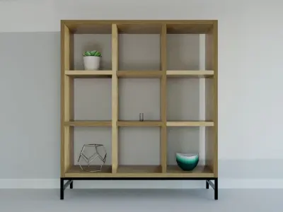 Shelf wooden bookcase with shelves and potted plant 3D model
