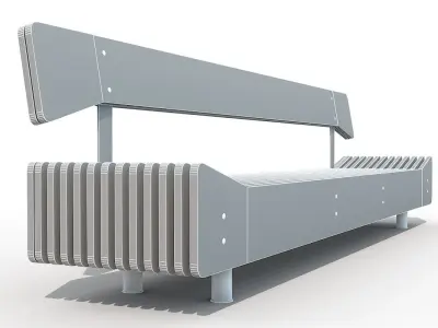 Wooden ribbed bench 3D model