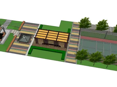 park along pargola landscape sketchup model 3D model