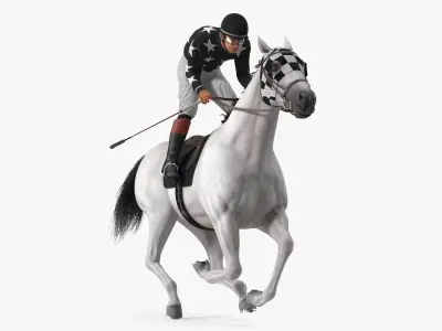  White Racing Horse with Jokey Gallop 
