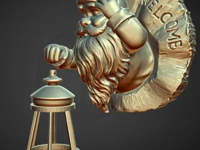 wall mounted welcome gnome holding tea light lamp 3D print model