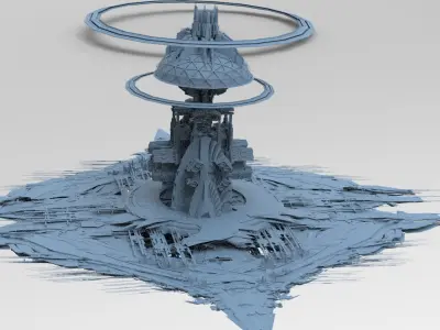 Cyberpunk Media Towers 4 versions Low-poly 3D model