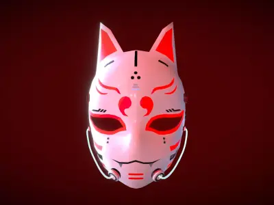Cyberpunk Kitsune Mask Low-poly 3D model