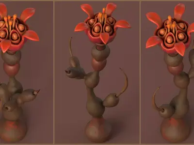 Stylized Alien Flower with Stingers Low-poly 3D model