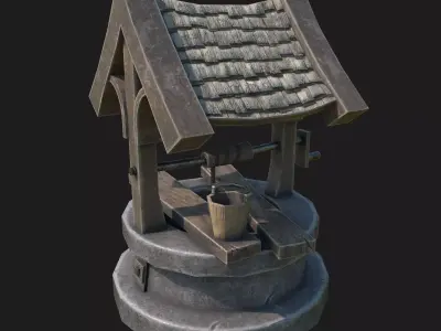 Old low poly draw-well Low-poly 3D model