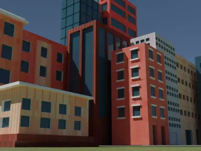 10 stylized buildings Low-poly 3D model