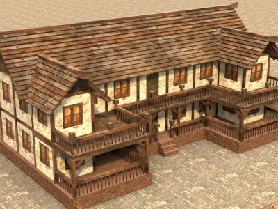 old village house low poly medieval Low-poly 3D model