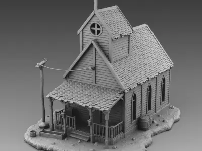 Church with cross on top 3D print model