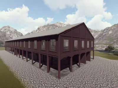Detailed Building cocrete office  Exterior 3Dsmax - Revit Low-poly 3D model