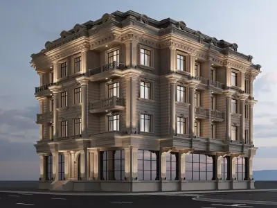 Classic residential building 15 night 3D model