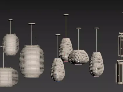 rattan pendant light set 3D model