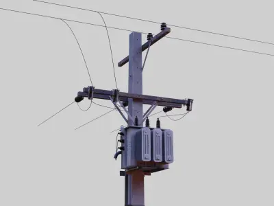 Pole with trafo and devices 3D model