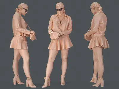 Street Chic Girl in Leather and Mini Skirt 3D model