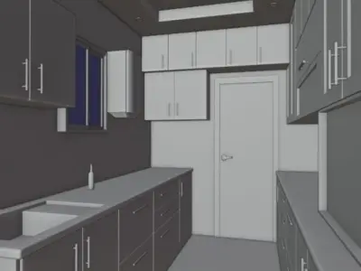 Purple Kitchen Interior Low-poly 3D model