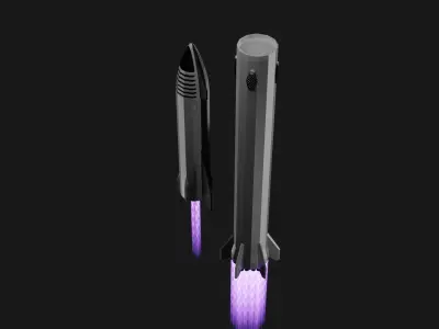 Starship with booster Low-poly 3D model