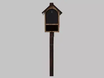 Wooden Mailbox Cover with Mailbox and Post Low-poly 3D model