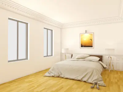 Bedroom-1 bedroom with bed and painting on wall 3D model
