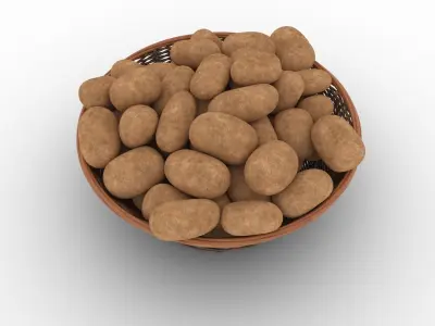 Basket and Potatoes Low-poly 3D model