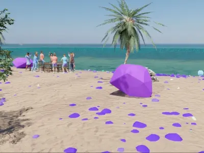 Realistic Beach with sea trees and rocks Low-poly 3D model
