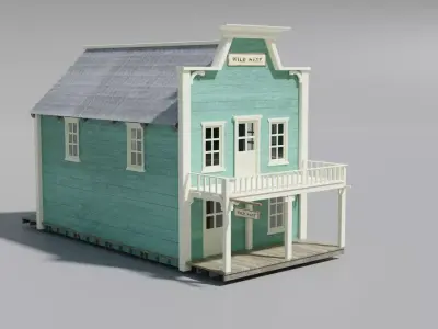 american wildwest cowboy town building Low-poly 3D model