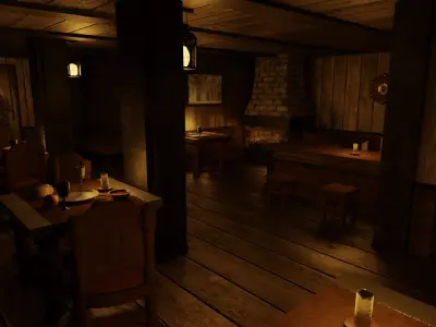 Medieval Tavern Only One Room GameReady Low-poly 3D model