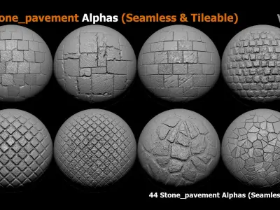 44 Stone pavement Alphas Seamless  Tileable 3D model