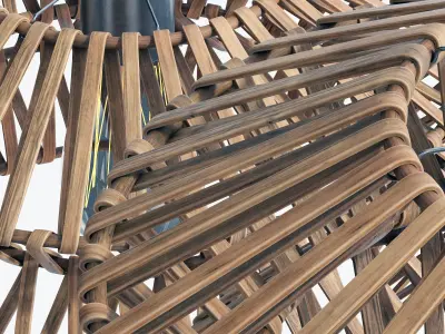 Lamp wood rattan wicker ZigZag 3D model