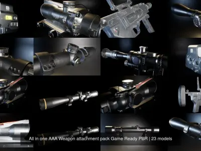 All in one AAA Weapon attachment pack Game Ready PBR