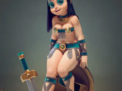 Gladiator cartoon Anime Girl Low-poly 3D model