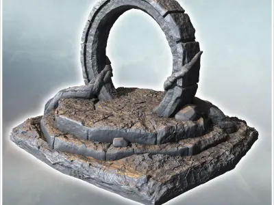 Magic stone gate with tree roots on stepped platform 3 - Medieva 3D print model