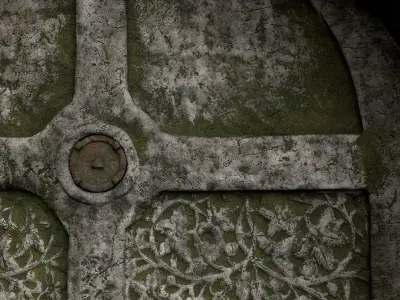 Mossy Stone Door with Ornaments Low-poly 3D model