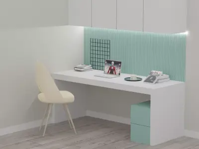 office in light blue with white table 3D model