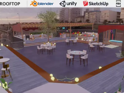 Metaverse Rooftop Bar Low-poly 3D model
