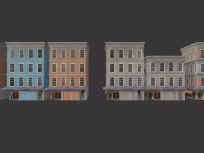 Modular Old Town Apartment Block  Game Ready PBR Buildings Low-poly 3D model