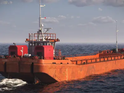  Split Hopper Barge Rusty Orange Rigged for Cinema 4D 