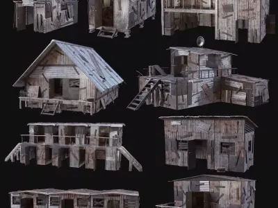 SHELTER POST APO HOUSE HUT IMPROVISED PLATE DEBRIS SURVIVAL AAA Low-poly 3D model