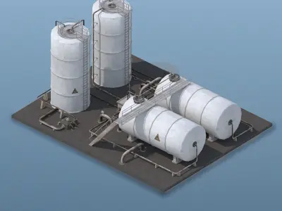Oil Refinery Factory Low-poly 3D model