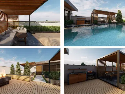 Modern Luxury Roof Garden Design Pack2 Rooftop Scenes 3D model