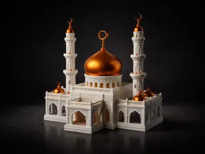 Majestic Golden Dome Mosque Ramadan and Eid Architectural 3D print model