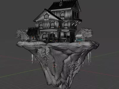 Floating Island House Low-poly 3D model