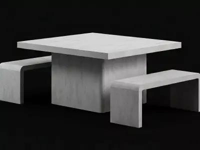Modern Concrete Outdoor Dining Set Table  Bench Low-poly 3D model