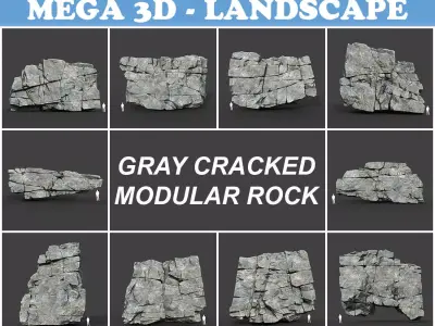Low poly Gray Cracked Modular Rock 220106 Low-poly 3D model