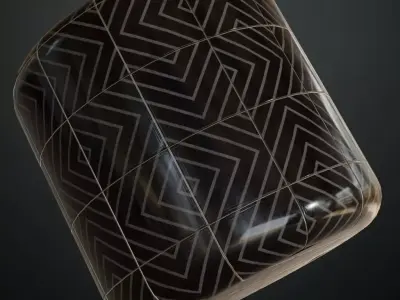 Modern Glossy Black Concentric Square Tiles PBR Seamless Texture