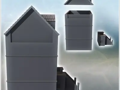 Sword Beach-style house with windowed roof and grand stone acces 3D print model