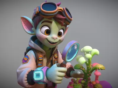 A cute green Alien inspecting ready for printing 3D model