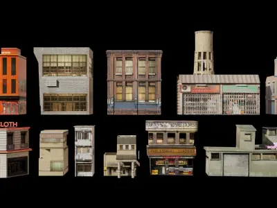 lowpoly building pack Low-poly 3D model