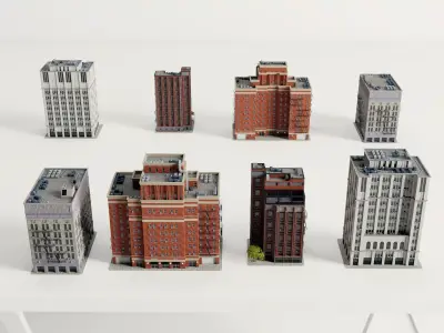 Classic American Apartment Building Collection Low-poly 3D model