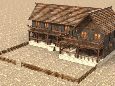 Low poly medieval village house Low-poly 3D model